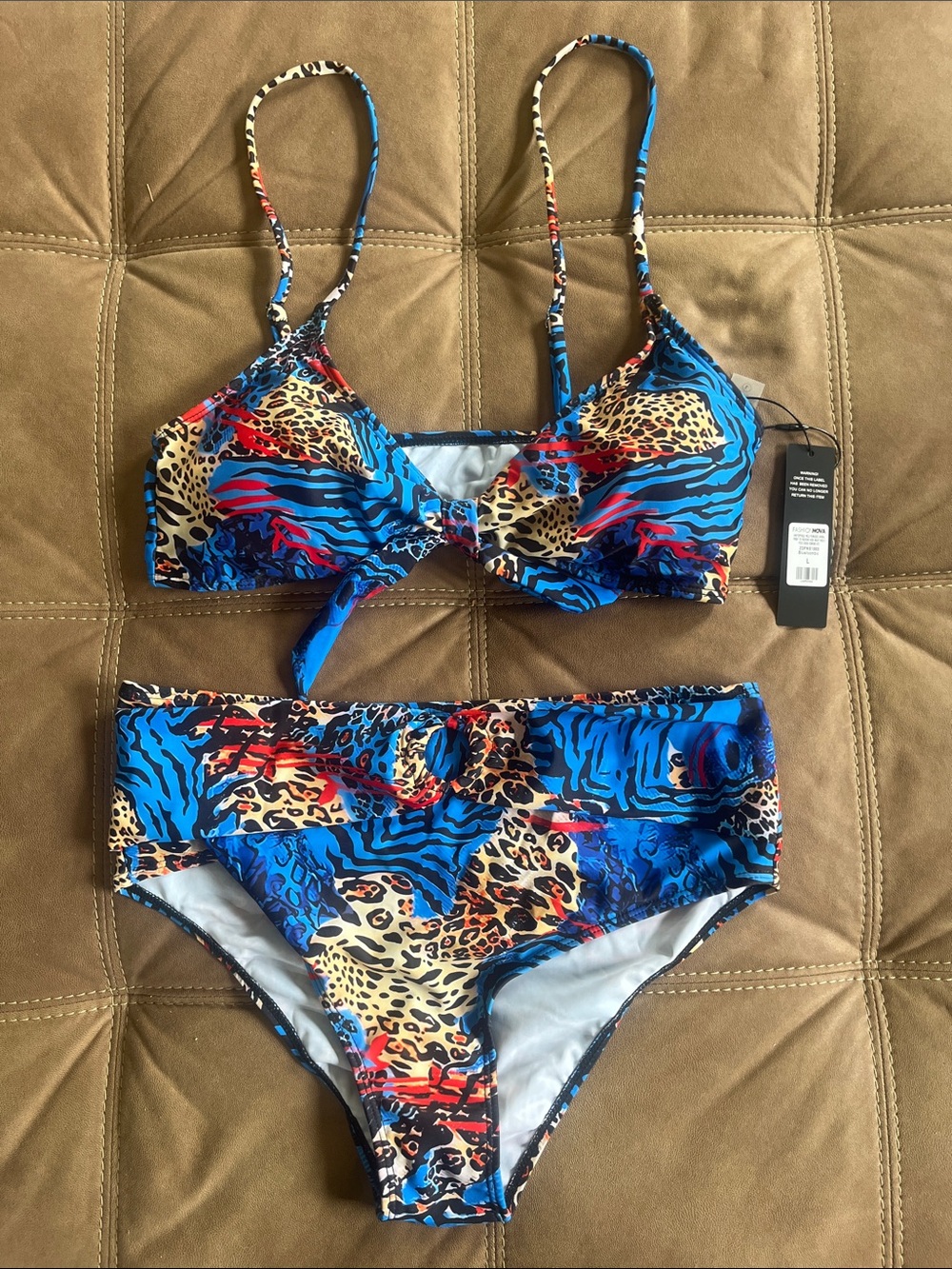 Fashion Nova Blue Combo Animal Print Bikini Set